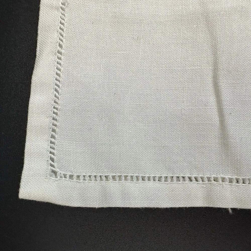 Vintage Hand Embroidered Table Runner White Cotton Floral Hemstitched 34x15.5